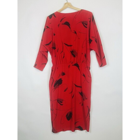 On The Rocks Vintage Red Black Graphic Print 80s Secretary‎ Dress Womens 7 8 - Picture 6 of 13